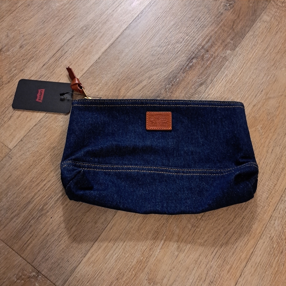 Levi's Navy Blue Denim Travel Pouch with Leather Trim